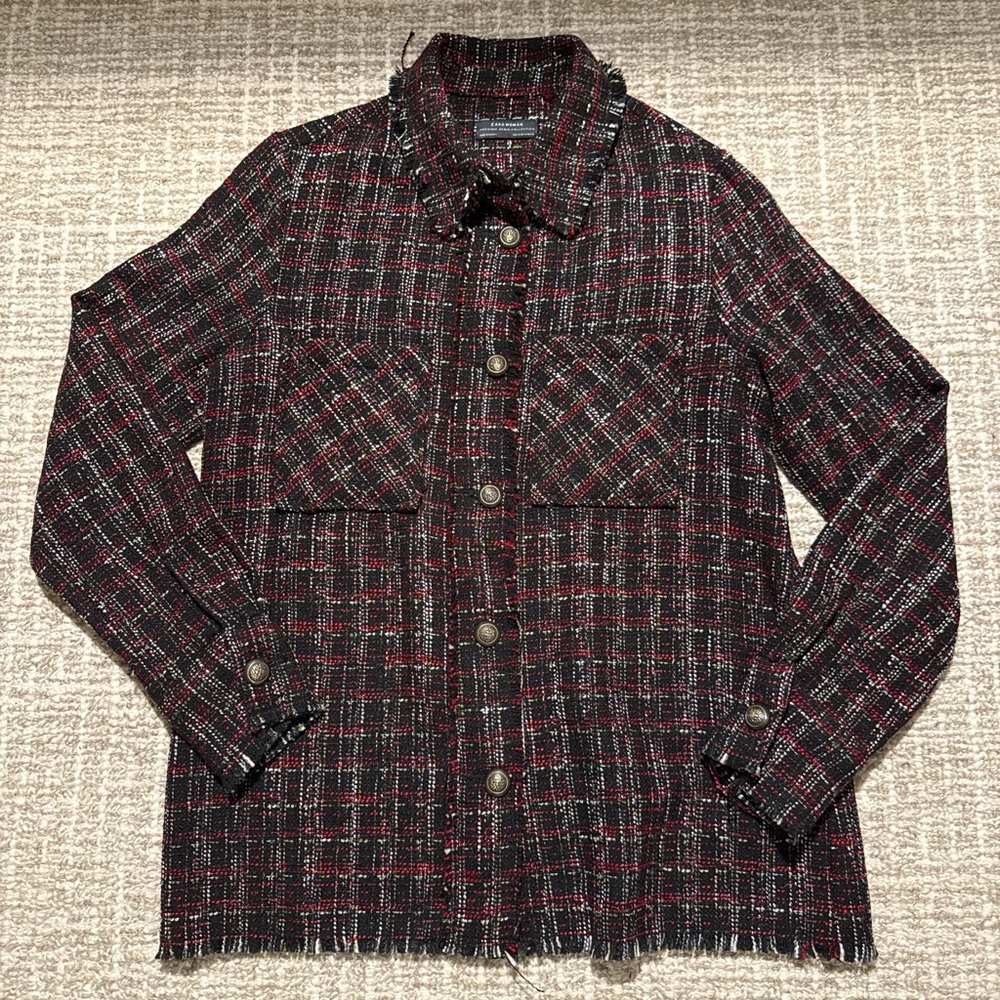 Zara Black and Red Plaid Blazer
